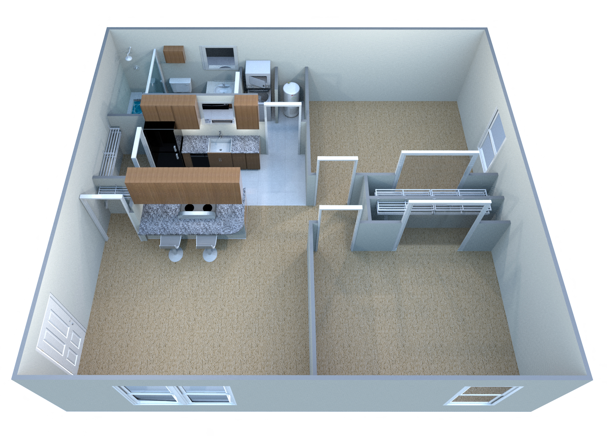 Floor plan for 2 beds, 1 bath, 700 sqft